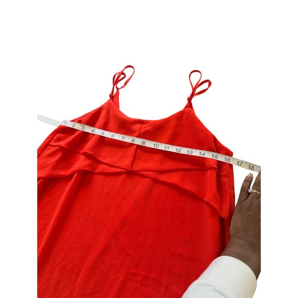 Lulus Into The Tropics Red Shift Dress With Ruffle Detail Spaghetti Straps Sz M - Picture 8 of 11
